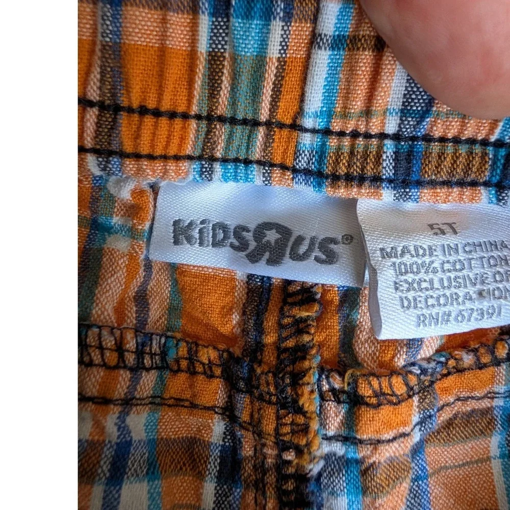 Kids R Us Surf Bay Expedition Orange Blue Plaid Shorts Elastic Waist 5T‎
